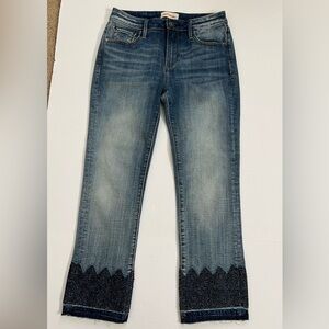 Driftwood Candance Embroidered Hem Straight Leg Ankle Jeans Size 26 x 25